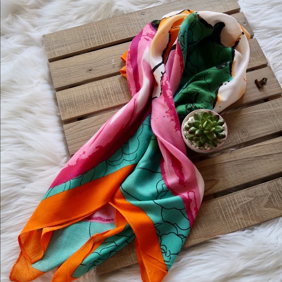 ROSE- Radiant Fuchsia,Turquoise, and Orange Scarf - Picture 7 of 7